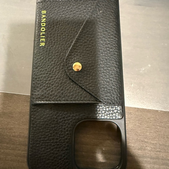 Bandolier Black Leather Phone Case with Gold Accents for iPhone 13 Pro Max - Picture 5 of 5